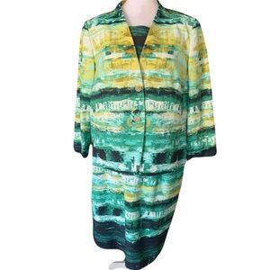 Lafayette 148 New York 16 Multicolor Green 2 Piece Dress & Blazer Set Career